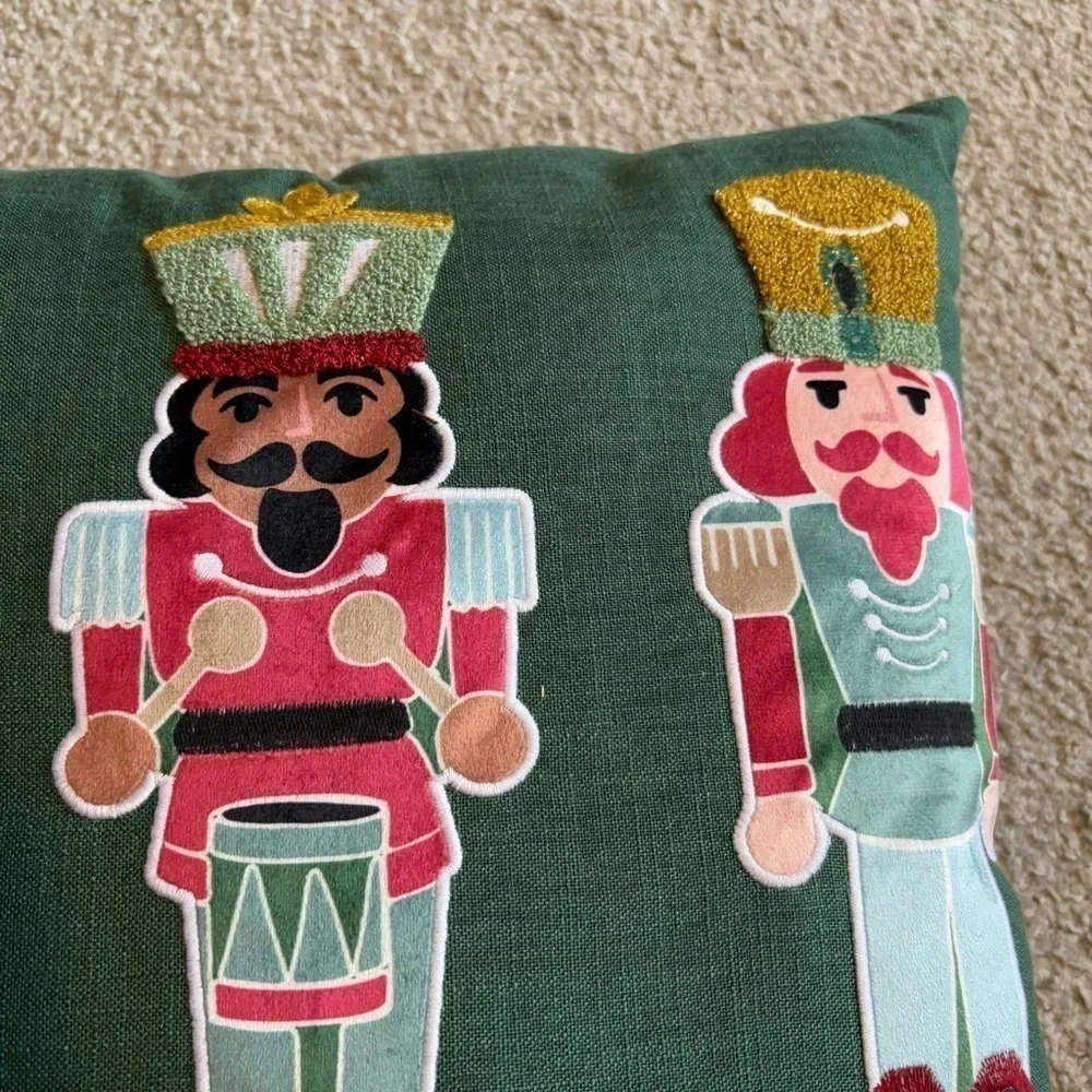 Nutcracker Christmas Throw Pillow NEW Green Square Holiday Textured